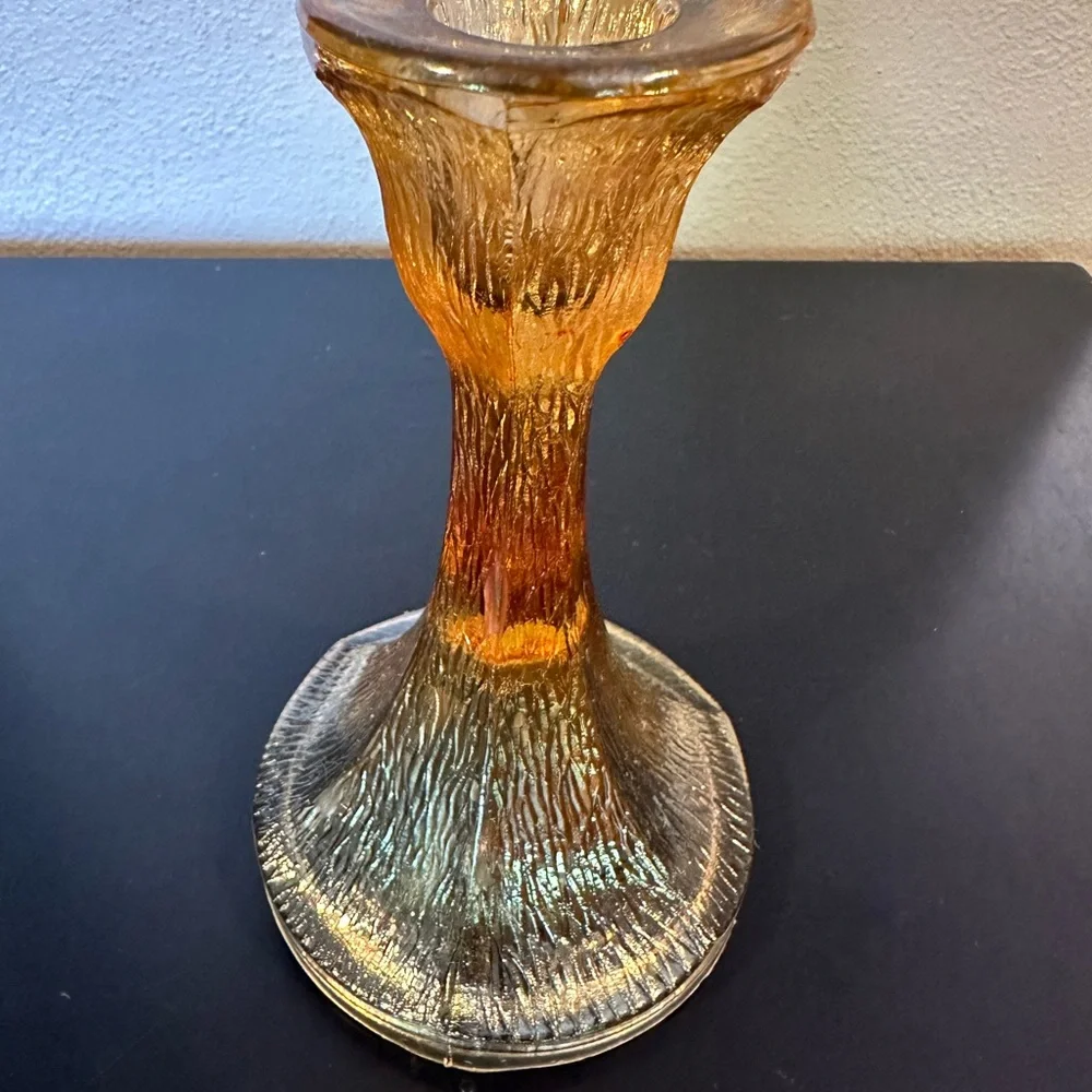 Marigold carnival glass candle stick holder‎